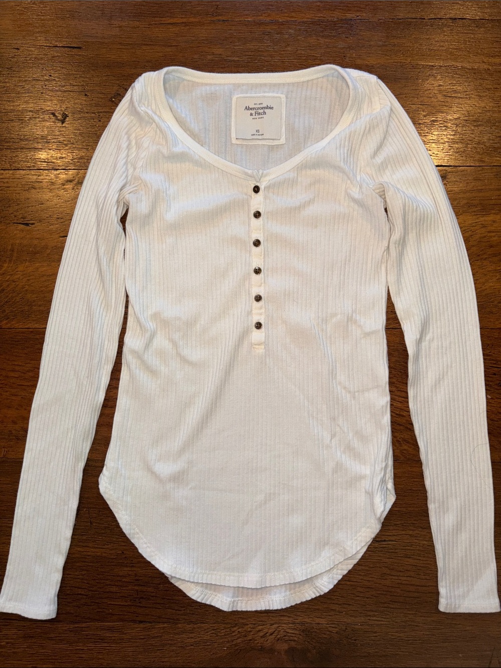 Vintage Abercrombie & Fitch White Ribbed Henley Long Sleeve Shirt
